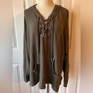 Lace up Hooded Green Sweater